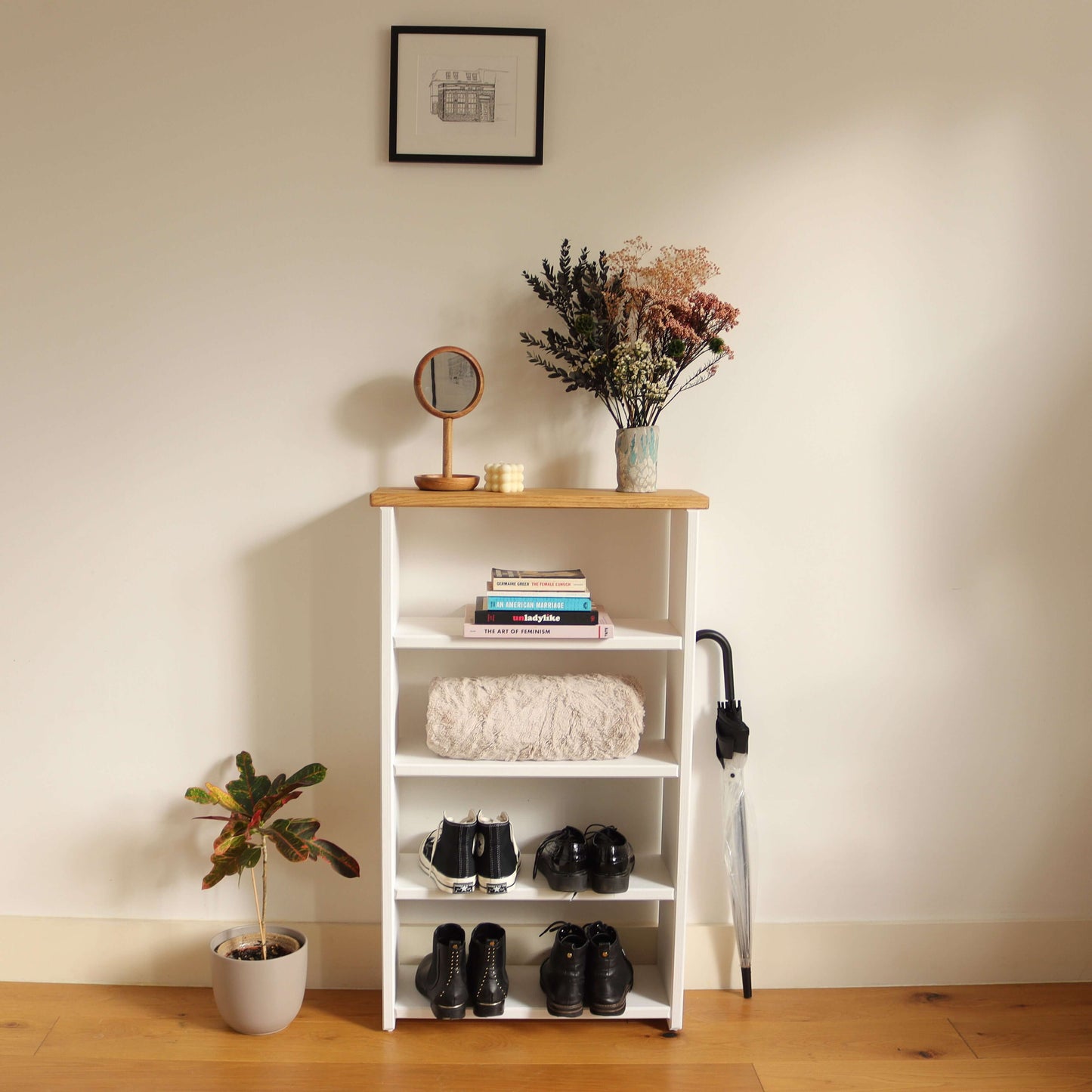Wooden Shoe Rack Tall - 55 cm by 22 cm by 120 cm