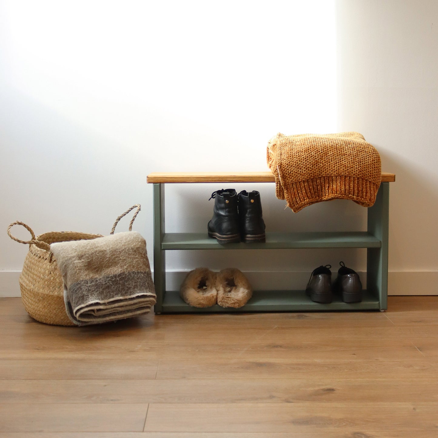 Wooden Shoe Storage Bench Narrow - 58 cm by 22 cm by 50 cm