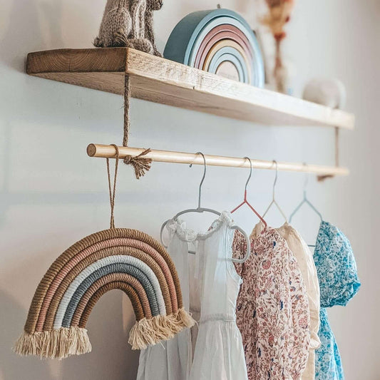 Nursery Floating Shelf with Hanging Clothes Rail - 100 cm by 30 cm