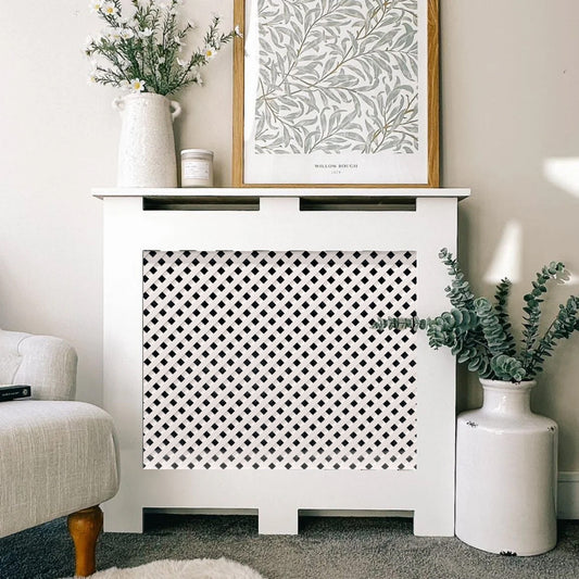 Custom Sized Radiator Cover: Lattice Grid Front - 103.5 cm by 15 cm by 92.5 cm