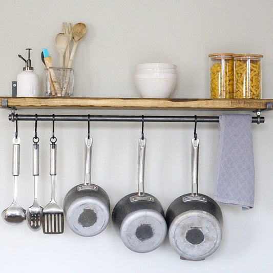Rustic Scaffold Shelves with Utensil Rack - 65 cm by 22 cm